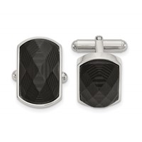 Chisel Stainless Steel Polished Solid Black Carbon Fiber Inlay Cufflinks view 1