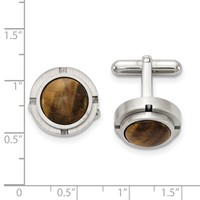 Chisel Stainless Steel Brushed and Polished with Tiger's Eye Circle Cufflinks view 2