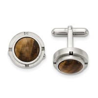 Chisel Stainless Steel Brushed and Polished with Tiger's Eye Circle Cufflinks view 1