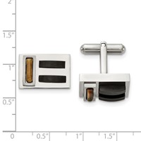 Chisel Stainless Steel Brushed and Polished Black IP-plated with Tiger's Eye Cufflinks view 2
