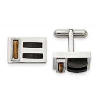 Chisel Stainless Steel Brushed and Polished Black IP-plated with Tiger's Eye Cufflinks view 1
