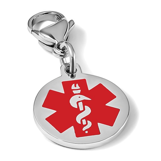 Chisel Stainless Steel Polished with Red Enamel Medical ID Charm