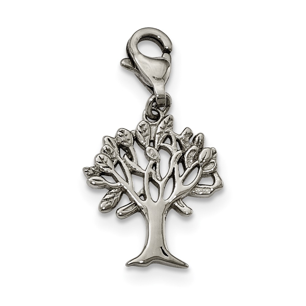 Stainless Steel Polished and Textured Tree of Life Charm with Lobster Clasp