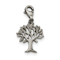 Stainless Steel Polished and Textured Tree of Life Charm with Lobster Clasp view 1