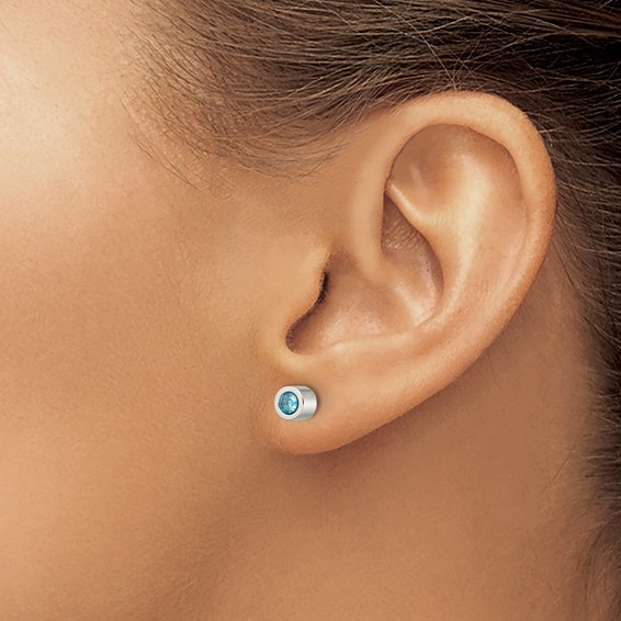 Stainless Steel CZ Birthstone Polished Post Earrings                  