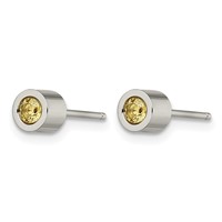 Chisel Stainless Steel Polished Yellow CZ November Birthstone Post Stud Earrings view 3