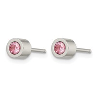 Chisel Stainless Steel Polished Pink CZ October Birthstone Post Stud Earrings view 3