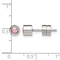Chisel Stainless Steel Polished Pink CZ October Birthstone Post Stud Earrings view 5