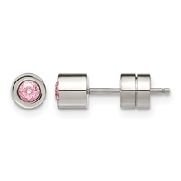 Chisel Stainless Steel Polished Pink CZ October Birthstone Post Stud Earrings view 1