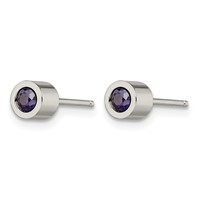 Chisel Stainless Steel Polished Blue CZ September Birthstone Post Stud Earrings view 3