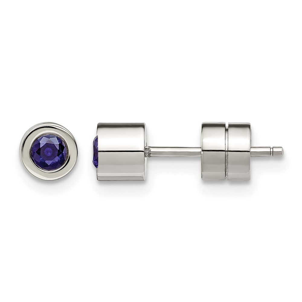 Chisel Stainless Steel Polished Blue CZ September Birthstone Post Stud Earrings