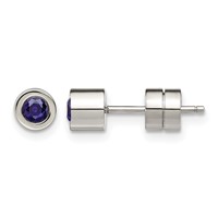Chisel Stainless Steel Polished Blue CZ September Birthstone Post Stud Earrings view 1