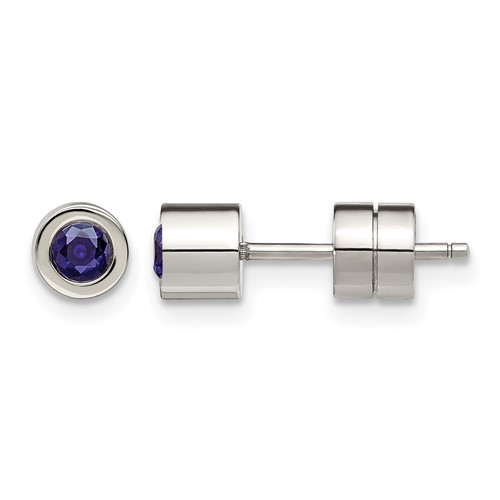 Chisel Stainless Steel Polished Blue CZ September Birthstone Post Stud Earrings