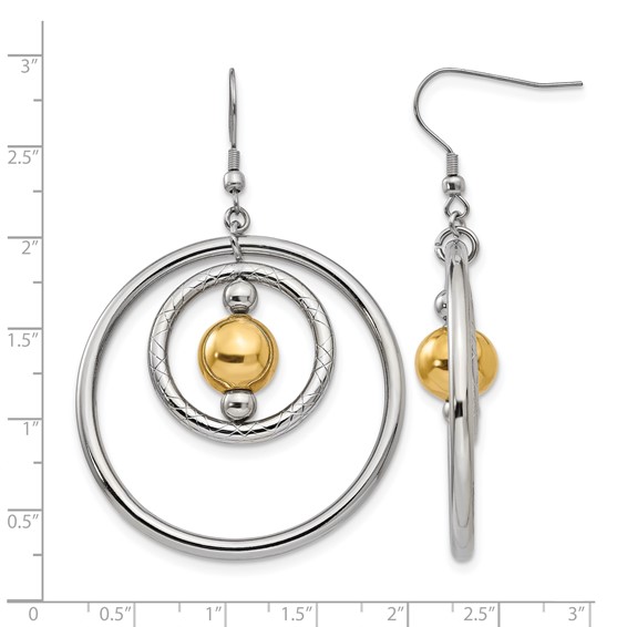 Stainless Steel Polished and Textured Yellow IP Shepherd Hook Earrings