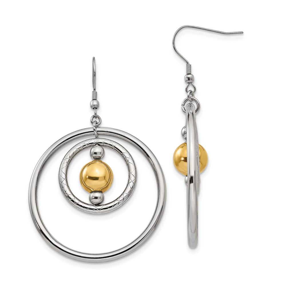 Stainless Steel Polished and Textured Yellow IP Shepherd Hook Earrings