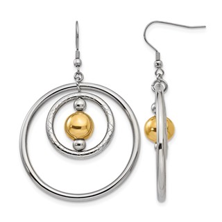 Stainless Steel Polished and Textured Yellow IP Shepherd Hook Earrings