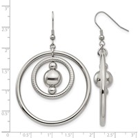 Stainless Steel Polished and Textured Geometric Circle Dangle Earrings view 5