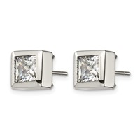 Chisel Stainless Steel Polished Square CZ Post Earrings view 3