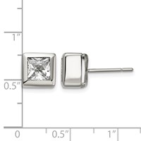 Chisel Stainless Steel Polished Square CZ Post Earrings view 5