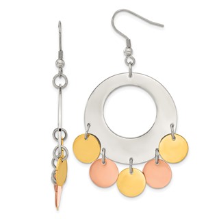 Stainless Steel and Gold-tone & Rose-tone IP-plated Fancy Dangle Earrings