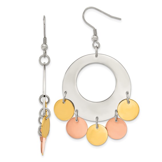 Stainless Steel and Gold-tone & Rose-tone IP-plated Fancy Dangle Earrings