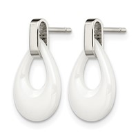 Chisel Stainless Steel Polished Earrings with White Ceramic Post Dangle view 3