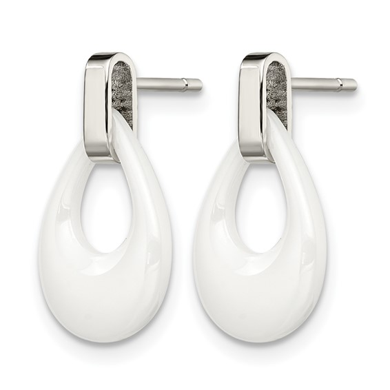 Chisel Stainless Steel Polished with White Ceramic Post Dangle Earrings