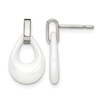 Chisel Stainless Steel Polished Earrings with White Ceramic Post Dangle view 1