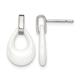 Chisel Stainless Steel Polished with White Ceramic Post Dangle Earrings