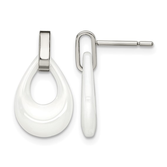 Chisel Stainless Steel Polished with White Ceramic Post Dangle Earrings
