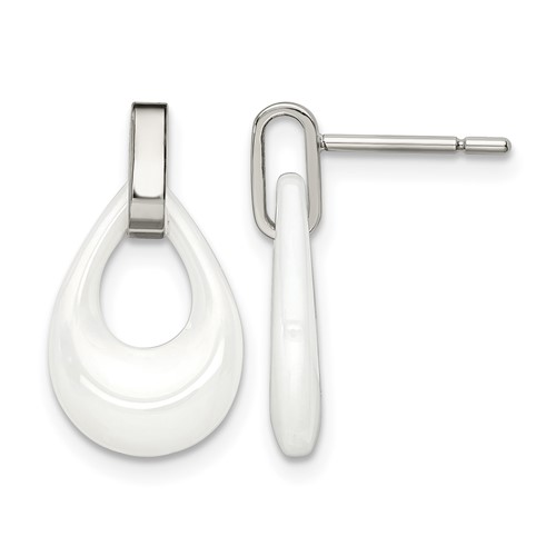 Chisel Stainless Steel Polished Earrings with White Ceramic Post Dangle
