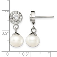 Chisel Stainless Steel Polished CZ and Freshwater Cultured Pearl Post Dangle Earrings view 5