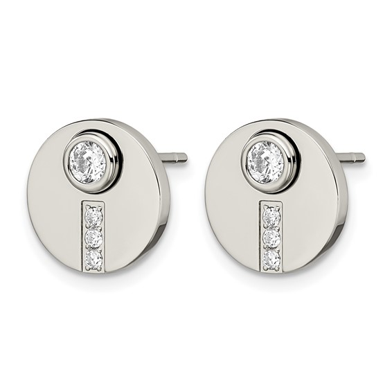 Chisel Stainless Steel Polished CZ Circle Post Earrings