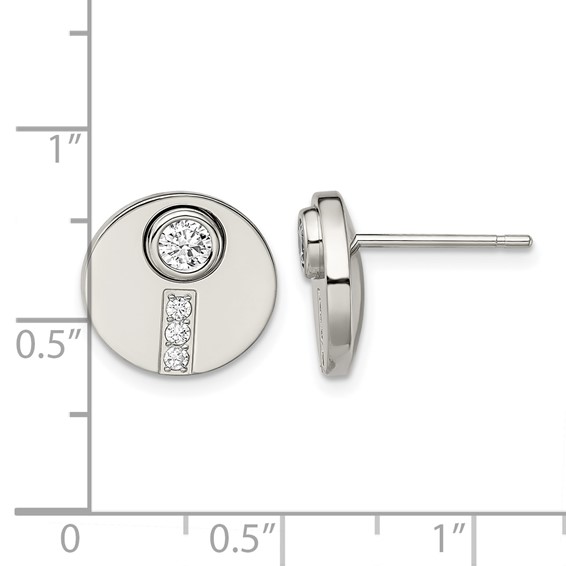 Chisel Stainless Steel Polished CZ Circle Post Earrings