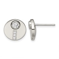 Chisel Stainless Steel Polished CZ Circle Post Earrings view 1