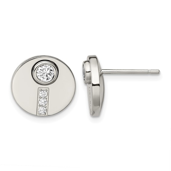 Chisel Stainless Steel Polished CZ Circle Post Earrings