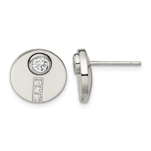 Chisel Stainless Steel Polished CZ Circle Post Earrings
