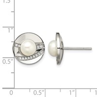 Chisel Stainless Steel Polished CZ and Freshwater Cultured Pearl Post Earrings view 5