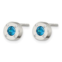 Chisel Stainless Steel Polished Blue and Clear CZ Post Earrings view 3