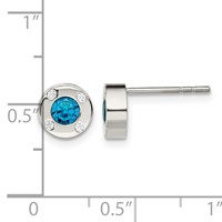 Chisel Stainless Steel Polished Blue and Clear CZ Post Earrings view 5