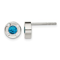 Chisel Stainless Steel Polished Blue and Clear CZ Post Earrings view 1