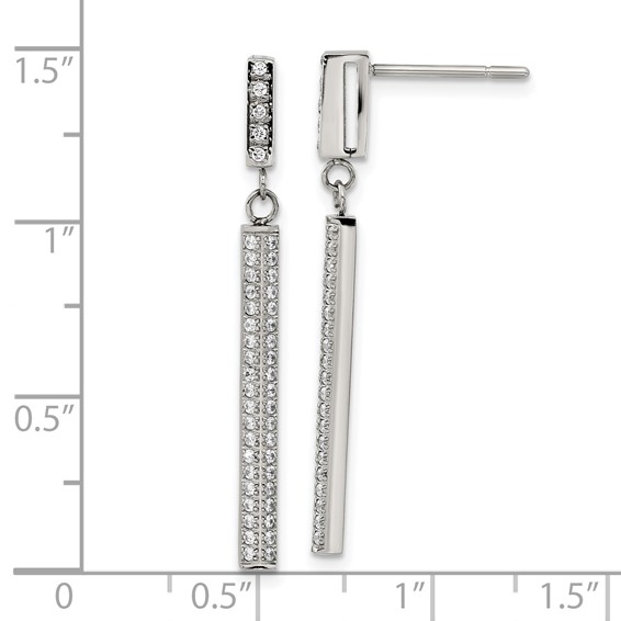 Stainless Steel Polished CZ Bar Post Dangle Earrings