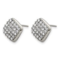 Stainless Steel Polished Post Square Earrings with Crystal view 3