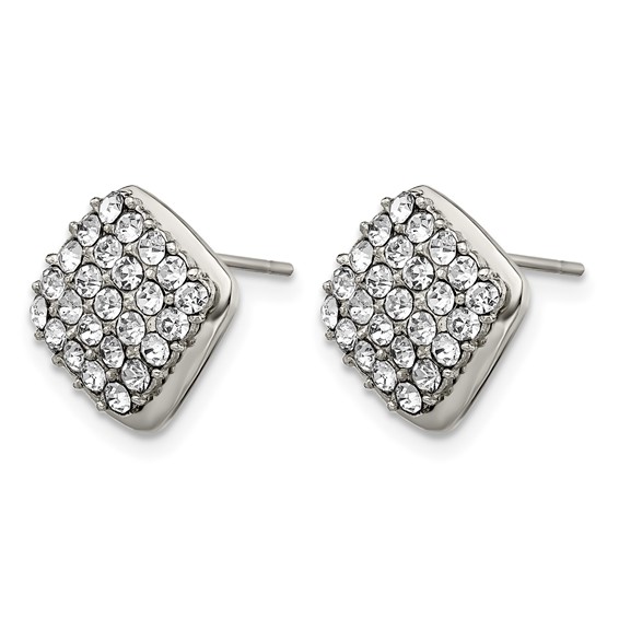 Stainless Steel Polished Post Square with Crystal Earrings