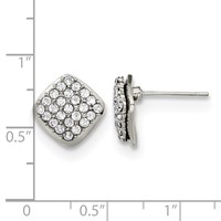 Stainless Steel Polished Post Square Earrings with Crystal view 5