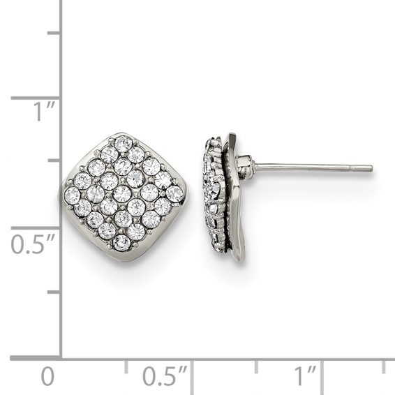 Stainless Steel Polished Post Square with Crystal Earrings