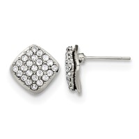 Stainless Steel Polished Post Square Earrings with Crystal view 1