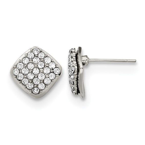 Stainless Steel Polished Post Square with Crystal Earrings