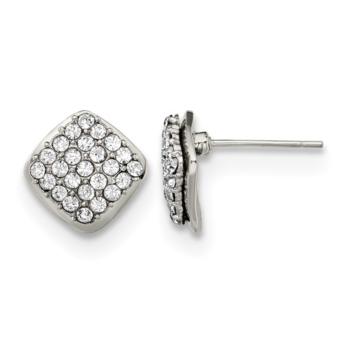 Stainless Steel Polished Post Square Earrings with Crystal