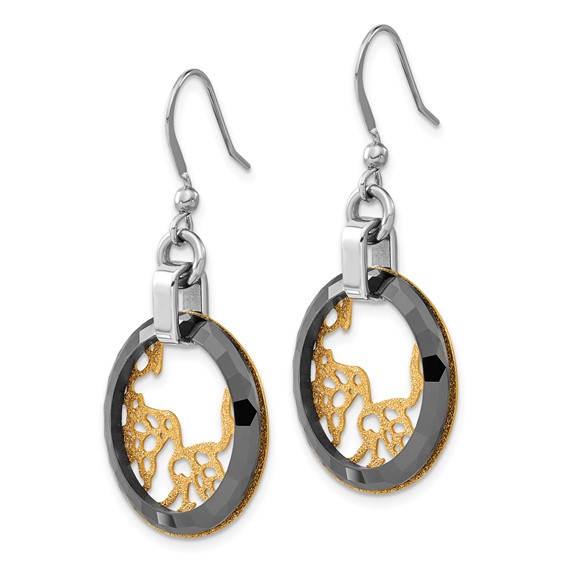Stainless Steel Yellow IP-Plated & Ceramic Polished/Laser Cut Earrings